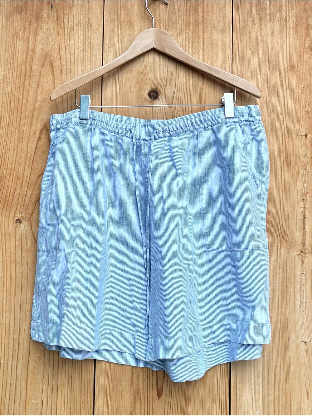 Poetry Blue White Micro Striped Linen Shorts Sz 16